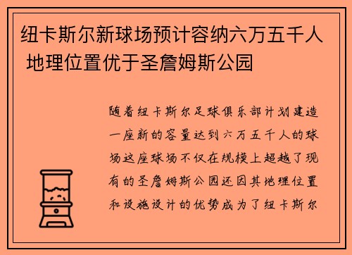 纽卡斯尔新球场预计容纳六万五千人 地理位置优于圣詹姆斯公园