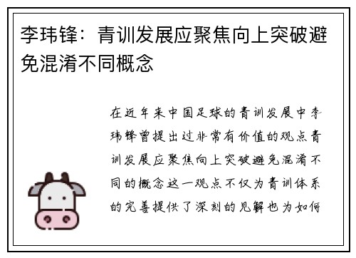 李玮锋：青训发展应聚焦向上突破避免混淆不同概念